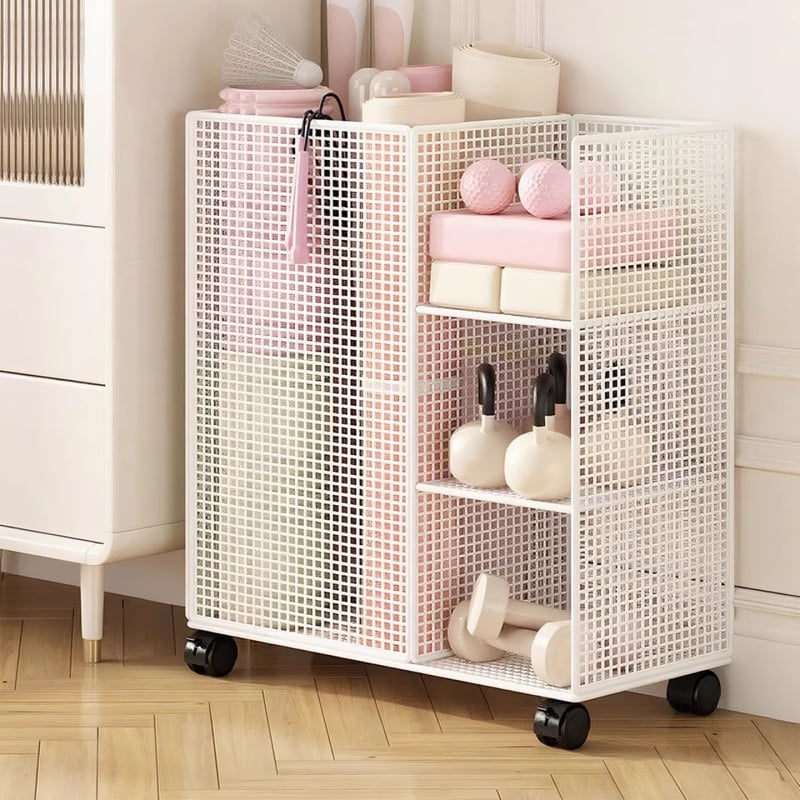 Qin qi Dzelzs jogas paklāja uzglabāšanas grozs ar riteņiem – mūsdienīgs vienkāršs stils, ratiņi mājas fitnesa aprīkojumam un badmintonam