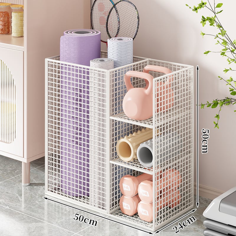 Qin qi Dzelzs jogas paklāja uzglabāšanas grozs ar riteņiem – mūsdienīgs vienkāršs stils, ratiņi mājas fitnesa aprīkojumam un badmintonam