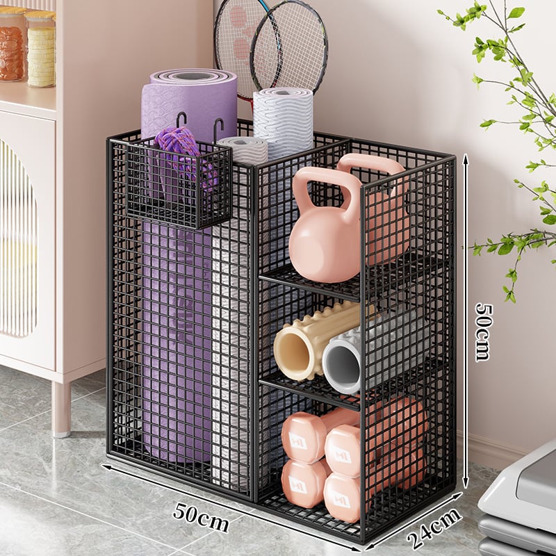 Qin qi Dzelzs jogas paklāja uzglabāšanas grozs ar riteņiem – mūsdienīgs vienkāršs stils, ratiņi mājas fitnesa aprīkojumam un badmintonam