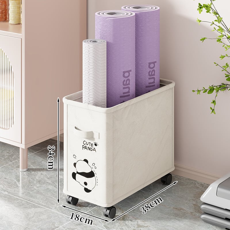 Qin qi Dzelzs jogas paklāja uzglabāšanas grozs ar riteņiem – mūsdienīgs vienkāršs stils, ratiņi mājas fitnesa aprīkojumam un badmintonam