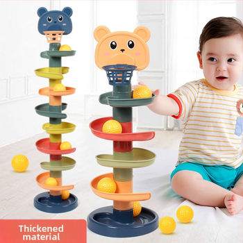 Švietimo trasos kamuoliukų bokštas žaislas vaikams 3–6 metų, plastikinė konstrukcija; lavina motoriką, rankų-akių koordinaciją, regą.