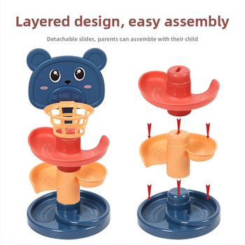 Švietimo trasos kamuoliukų bokštas žaislas vaikams 3–6 metų, plastikinė konstrukcija; lavina motoriką, rankų-akių koordinaciją, regą.