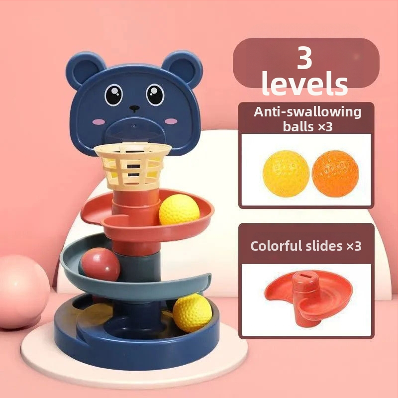 Švietimo trasos kamuoliukų bokštas žaislas vaikams 3–6 metų, plastikinė konstrukcija; lavina motoriką, rankų-akių koordinaciją, regą.