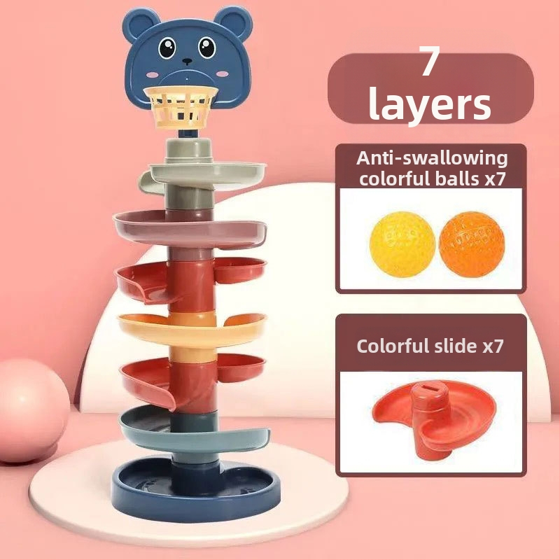 Švietimo trasos kamuoliukų bokštas žaislas vaikams 3–6 metų, plastikinė konstrukcija; lavina motoriką, rankų-akių koordinaciją, regą.