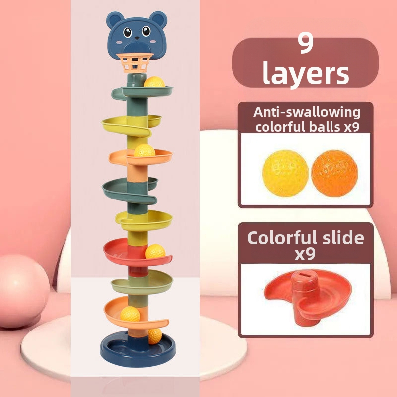 Švietimo trasos kamuoliukų bokštas žaislas vaikams 3–6 metų, plastikinė konstrukcija; lavina motoriką, rankų-akių koordinaciją, regą.