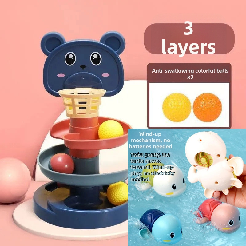 Švietimo trasos kamuoliukų bokštas žaislas vaikams 3–6 metų, plastikinė konstrukcija; lavina motoriką, rankų-akių koordinaciją, regą.