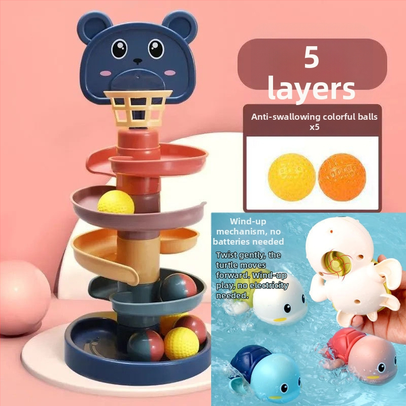 Švietimo trasos kamuoliukų bokštas žaislas vaikams 3–6 metų, plastikinė konstrukcija; lavina motoriką, rankų-akių koordinaciją, regą.