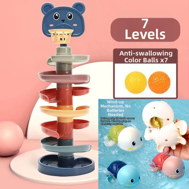 Švietimo trasos kamuoliukų bokštas žaislas vaikams 3–6 metų, plastikinė konstrukcija; lavina motoriką, rankų-akių koordinaciją, regą.