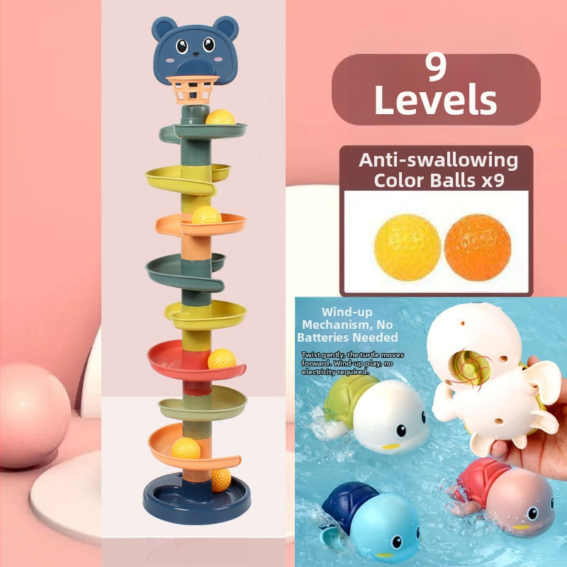 Švietimo trasos kamuoliukų bokštas žaislas vaikams 3–6 metų, plastikinė konstrukcija; lavina motoriką, rankų-akių koordinaciją, regą.