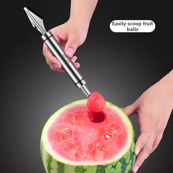304 nerūdijančio plieno – vaisių kamuoliukų šaukštas ir arbūzo minkštimo išėmimo įrankis, dekoratyvinis serviravimo įrankis