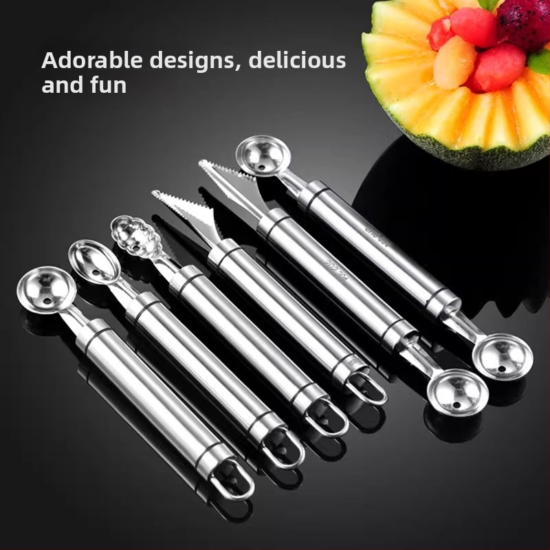 304 nerūdijančio plieno – vaisių kamuoliukų šaukštas ir arbūzo minkštimo išėmimo įrankis, dekoratyvinis serviravimo įrankis