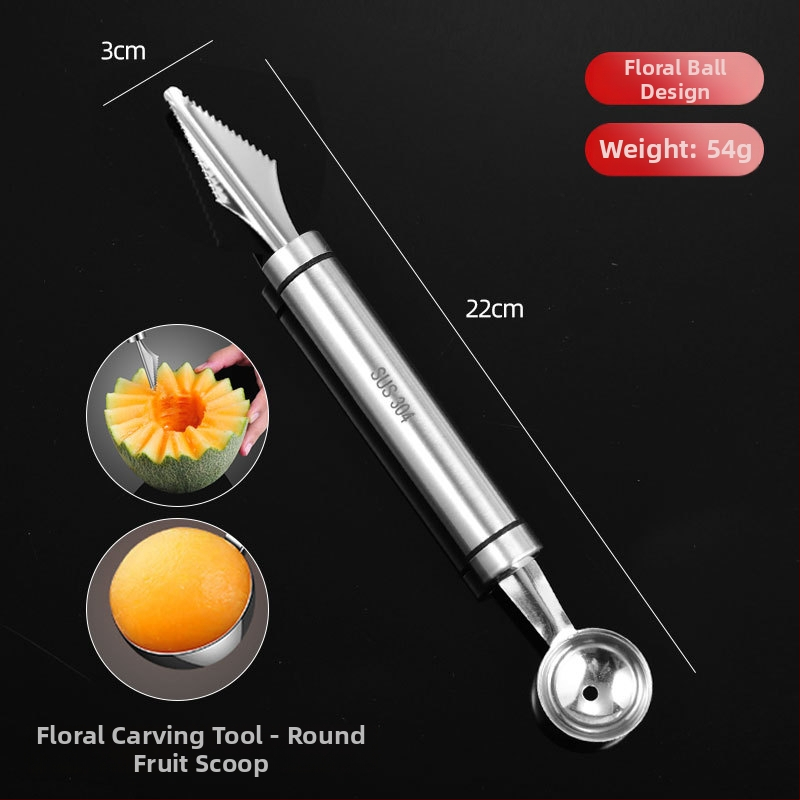 304 nerūdijančio plieno – vaisių kamuoliukų šaukštas ir arbūzo minkštimo išėmimo įrankis, dekoratyvinis serviravimo įrankis