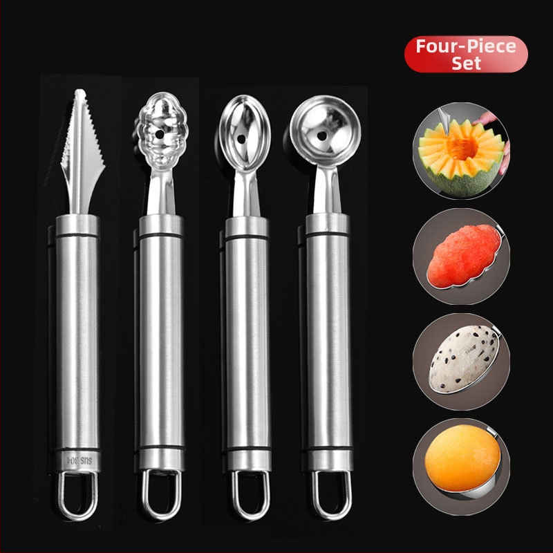 304 nerūdijančio plieno – vaisių kamuoliukų šaukštas ir arbūzo minkštimo išėmimo įrankis, dekoratyvinis serviravimo įrankis