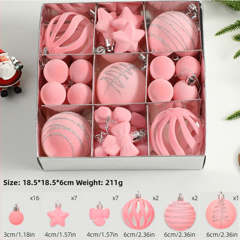 Ziemassvētku eglītes bumbiņas, velūra flokētas un apgleznotas (Zīmols: Art exhibition; Materiāls: plastika; Stils: viegls luksuss; Ražošana: sietspiede)