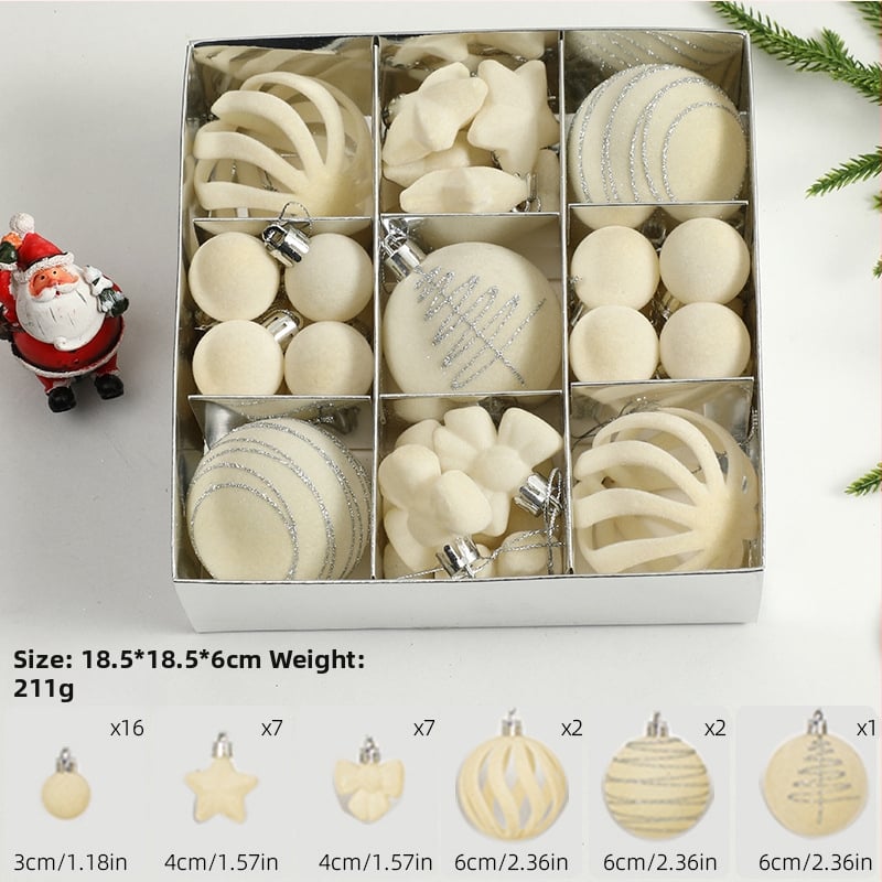 Ziemassvētku eglītes bumbiņas, velūra flokētas un apgleznotas (Zīmols: Art exhibition; Materiāls: plastika; Stils: viegls luksuss; Ražošana: sietspiede)