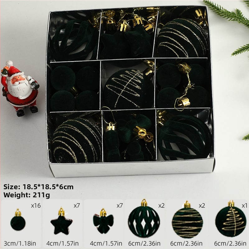 Ziemassvētku eglītes bumbiņas, velūra flokētas un apgleznotas (Zīmols: Art exhibition; Materiāls: plastika; Stils: viegls luksuss; Ražošana: sietspiede)