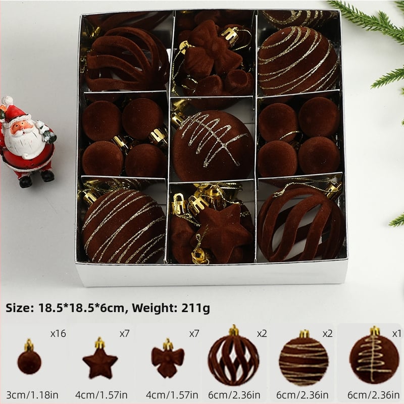 Ziemassvētku eglītes bumbiņas, velūra flokētas un apgleznotas (Zīmols: Art exhibition; Materiāls: plastika; Stils: viegls luksuss; Ražošana: sietspiede)