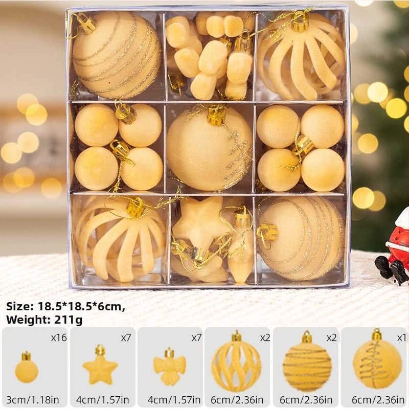 Ziemassvētku eglītes bumbiņas, velūra flokētas un apgleznotas (Zīmols: Art exhibition; Materiāls: plastika; Stils: viegls luksuss; Ražošana: sietspiede)