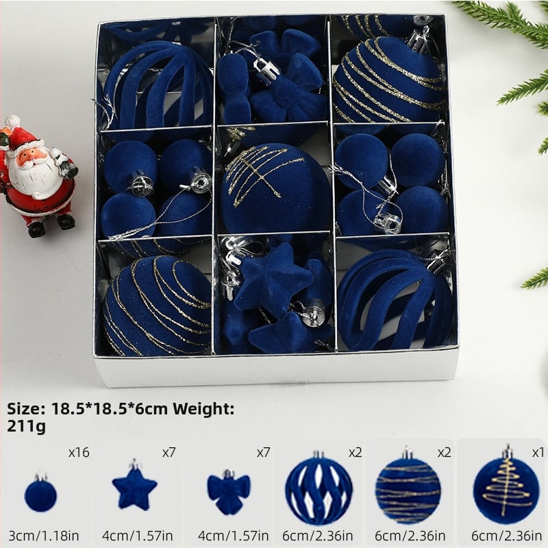 Ziemassvētku eglītes bumbiņas, velūra flokētas un apgleznotas (Zīmols: Art exhibition; Materiāls: plastika; Stils: viegls luksuss; Ražošana: sietspiede)