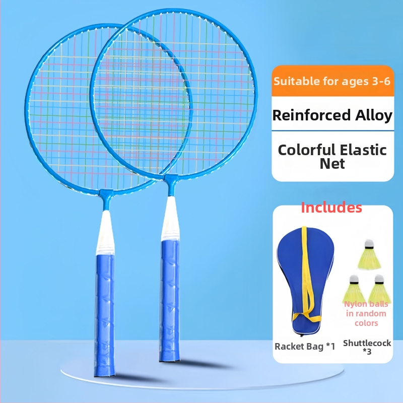 Badmintona rakete - rāmis no dzelzs sakausējuma, neilona stīgas, svars 95–100 g, roktura biezums G1, stieņa cietība ekstra cieta