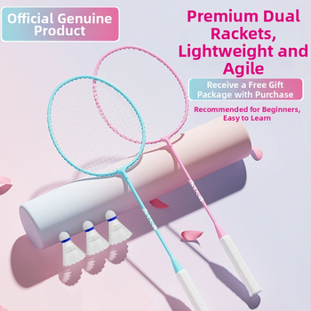 Set de 2 rachete badminton ultra-ușoare, pentru adulți și elevi, cadru din aliaj de fier, fire din nailon, pentru amatori