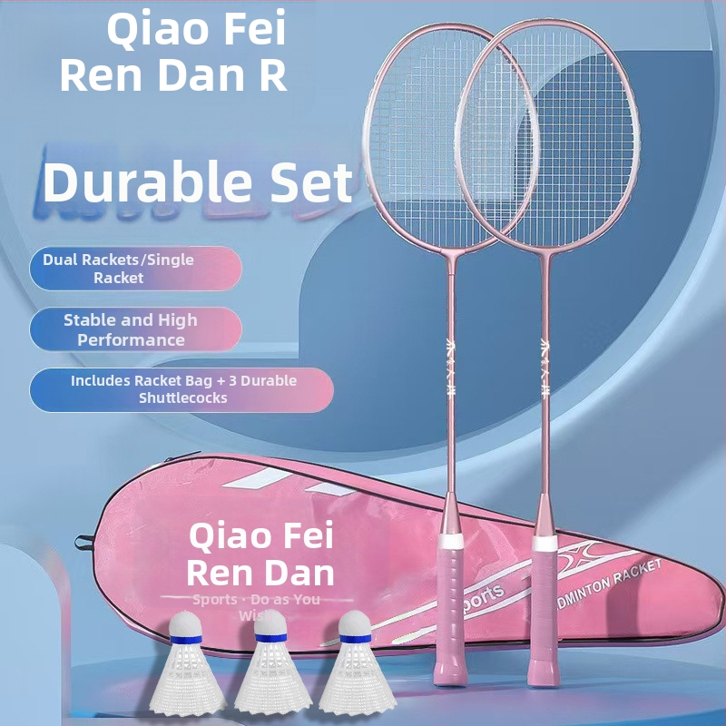 Set de 2 rachete badminton ultra-ușoare, pentru adulți și elevi, cadru din aliaj de fier, fire din nailon, pentru amatori