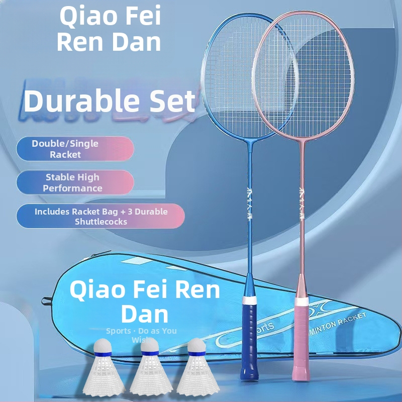 Set de 2 rachete badminton ultra-ușoare, pentru adulți și elevi, cadru din aliaj de fier, fire din nailon, pentru amatori