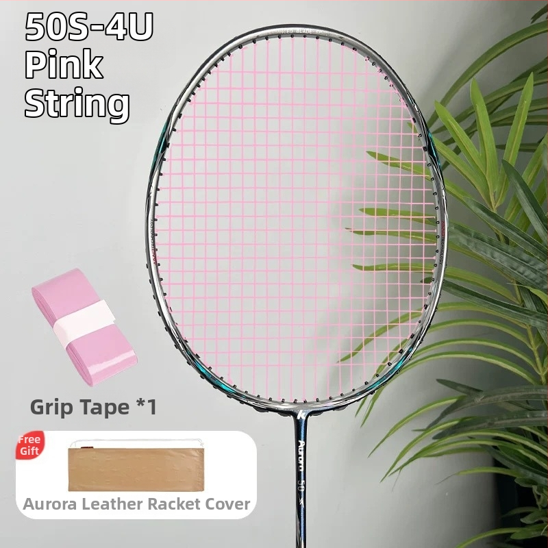 Kawasaki Aurora 50s badmintoni reket, kogu süsinikkiust raam, kaal 85-89 g, käepideme suurus G5, otsene löök, nailonistrungad