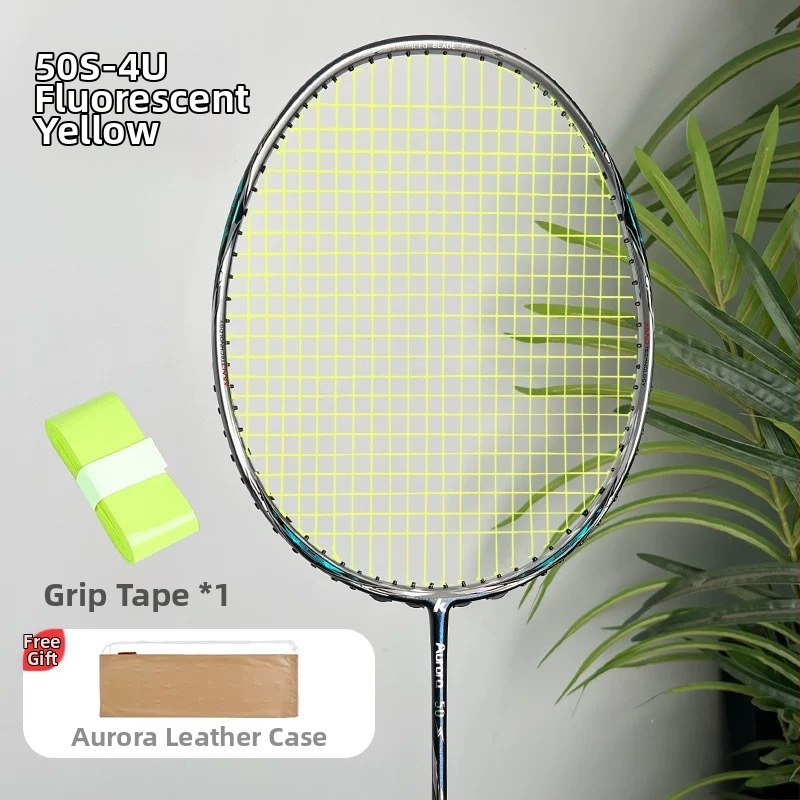 Kawasaki Aurora 50s badmintoni reket, kogu süsinikkiust raam, kaal 85-89 g, käepideme suurus G5, otsene löök, nailonistrungad