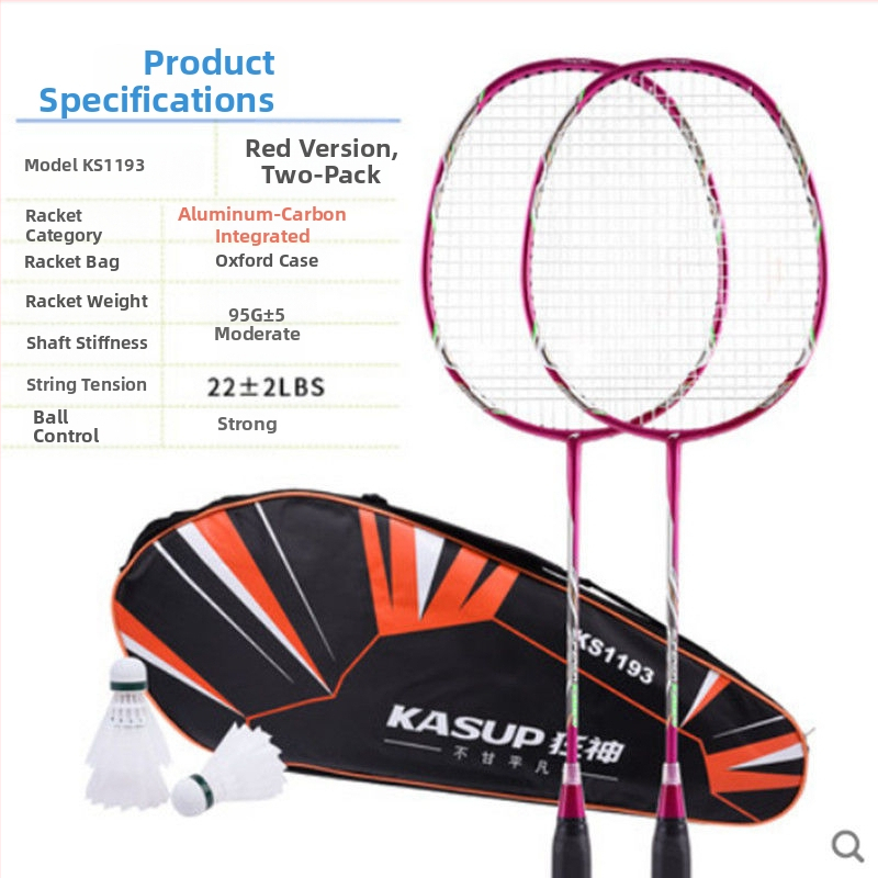 Badmintoni reket - süsinikkiust raam, kaal 95-100 g, ründav tüüp, kerge ja vastupidav, 2-osaline komplekt