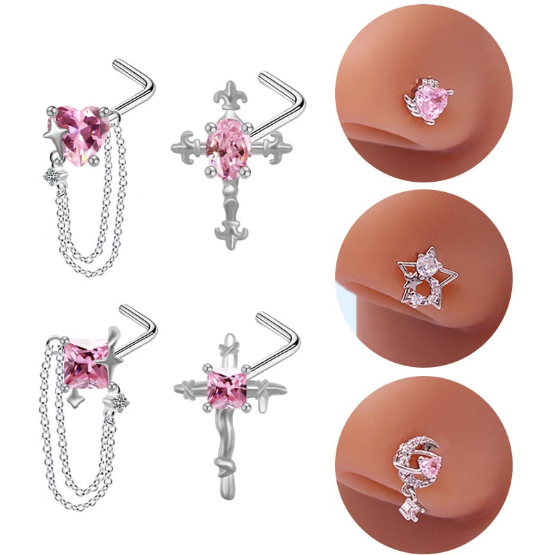 Nosni piercing, srcolik oblik, ametist kristal, bakreno tijelo s elektroplatom, unisex, jednostavan