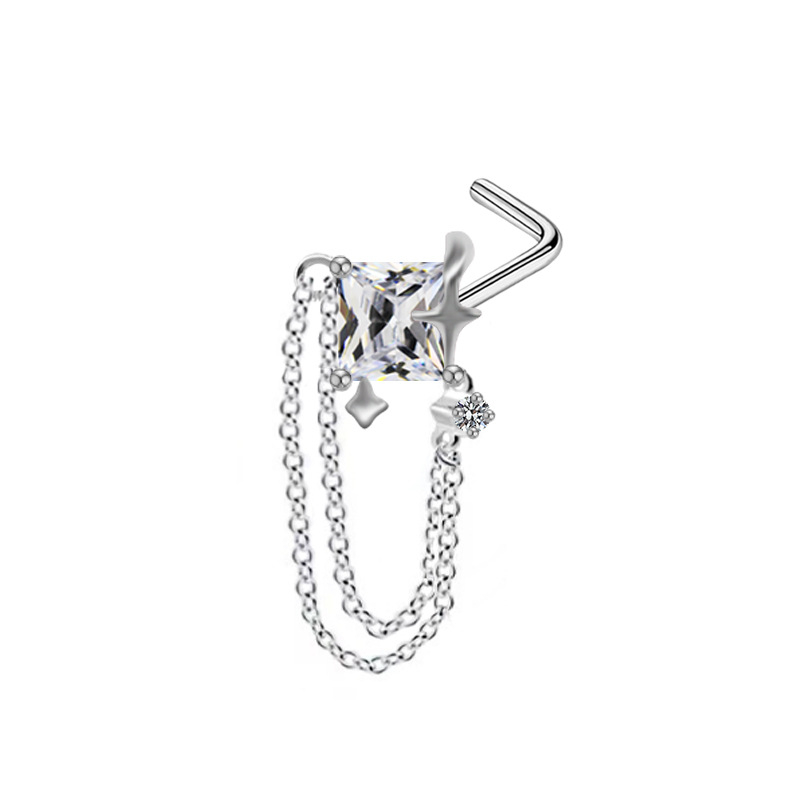Nosni piercing, srcolik oblik, ametist kristal, bakreno tijelo s elektroplatom, unisex, jednostavan