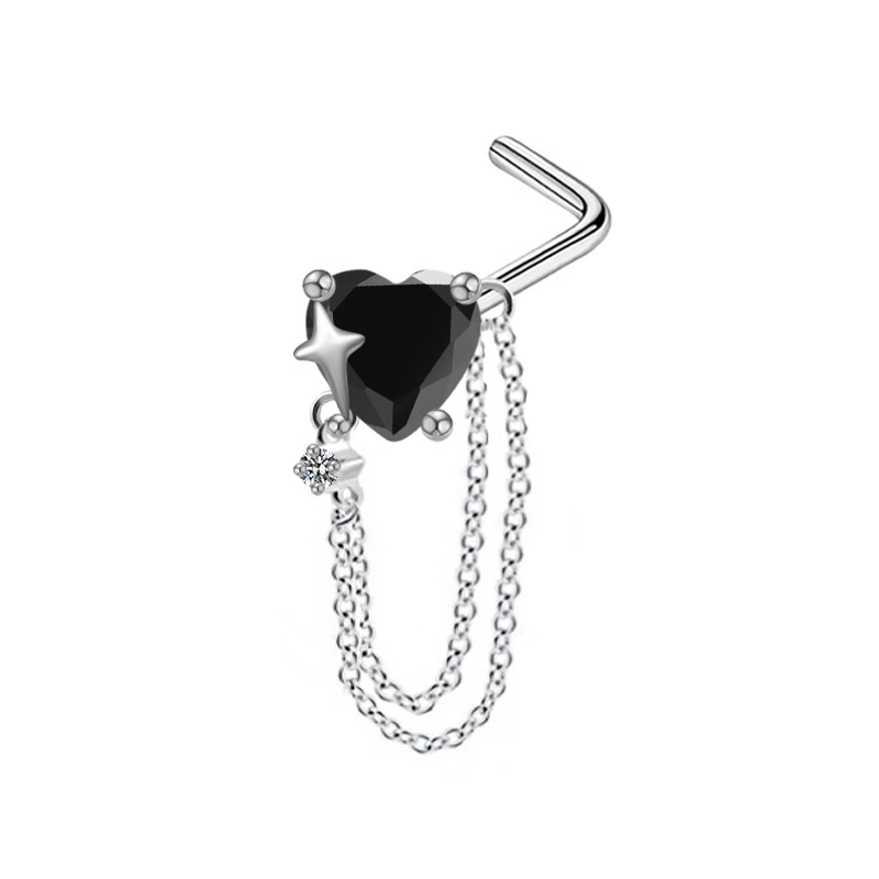 Nosni piercing, srcolik oblik, ametist kristal, bakreno tijelo s elektroplatom, unisex, jednostavan