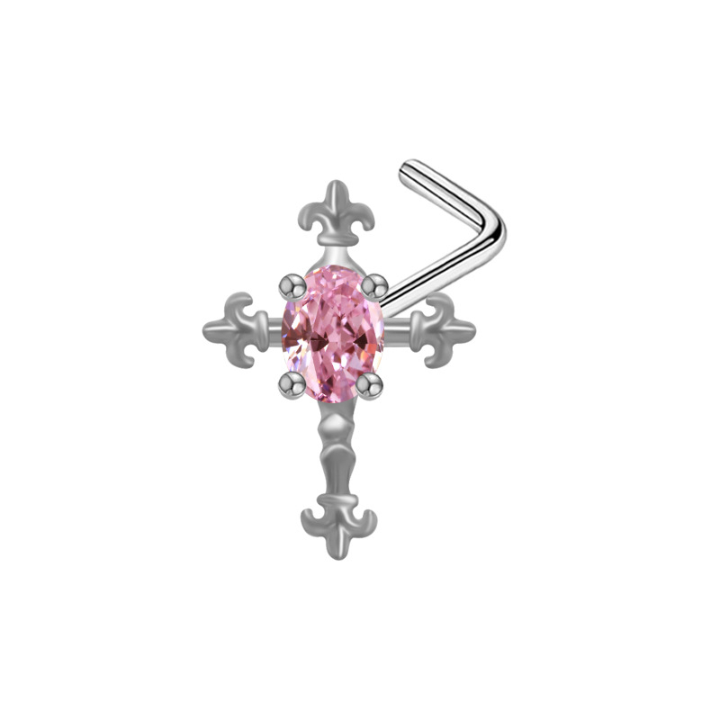 Nosni piercing, srcolik oblik, ametist kristal, bakreno tijelo s elektroplatom, unisex, jednostavan