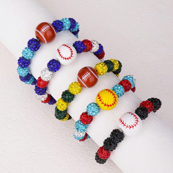 Brățară baseball cu mărgele în formă de diamant și șnur elastic – unisex, stil sport, formă geometrică (Mărgele acrilice, tehnică cu mărgele, Iarna 2025)