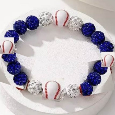 Brățară baseball cu mărgele în formă de diamant și șnur elastic – unisex, stil sport, formă geometrică (Mărgele acrilice, tehnică cu mărgele, Iarna 2025)