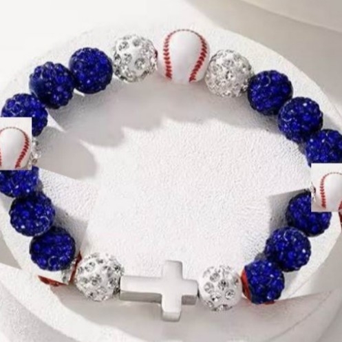 Brățară baseball cu mărgele în formă de diamant și șnur elastic – unisex, stil sport, formă geometrică (Mărgele acrilice, tehnică cu mărgele, Iarna 2025)