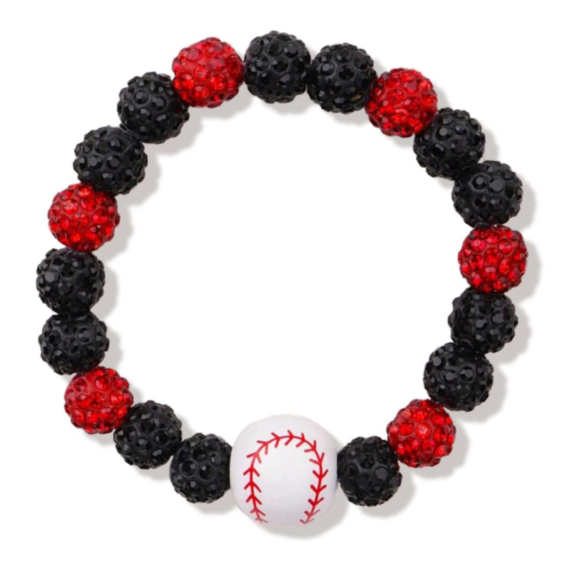 Brățară baseball cu mărgele în formă de diamant și șnur elastic – unisex, stil sport, formă geometrică (Mărgele acrilice, tehnică cu mărgele, Iarna 2025)