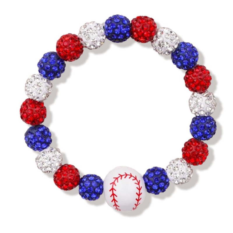 Brățară baseball cu mărgele în formă de diamant și șnur elastic – unisex, stil sport, formă geometrică (Mărgele acrilice, tehnică cu mărgele, Iarna 2025)