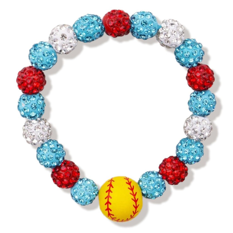 Brățară baseball cu mărgele în formă de diamant și șnur elastic – unisex, stil sport, formă geometrică (Mărgele acrilice, tehnică cu mărgele, Iarna 2025)