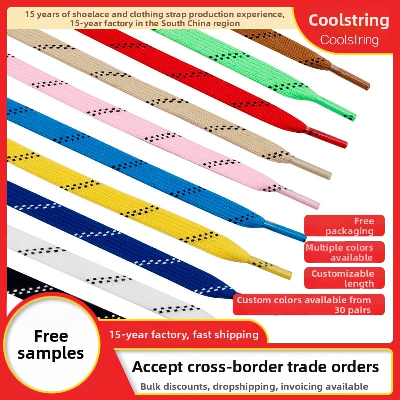 Coulkin #68 sērija plakani divslāņu kokvilnas kurpju auklas, ledus hokeja stils, garums 60–330 cm, universālas, visu sezonu izmantošanai