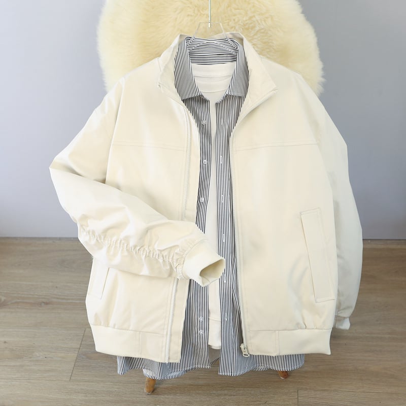 Férfi dzseki amerikai stílusban, álló gallérral, szűk szabás, poliészter-keverék anyag, őszi viseletre