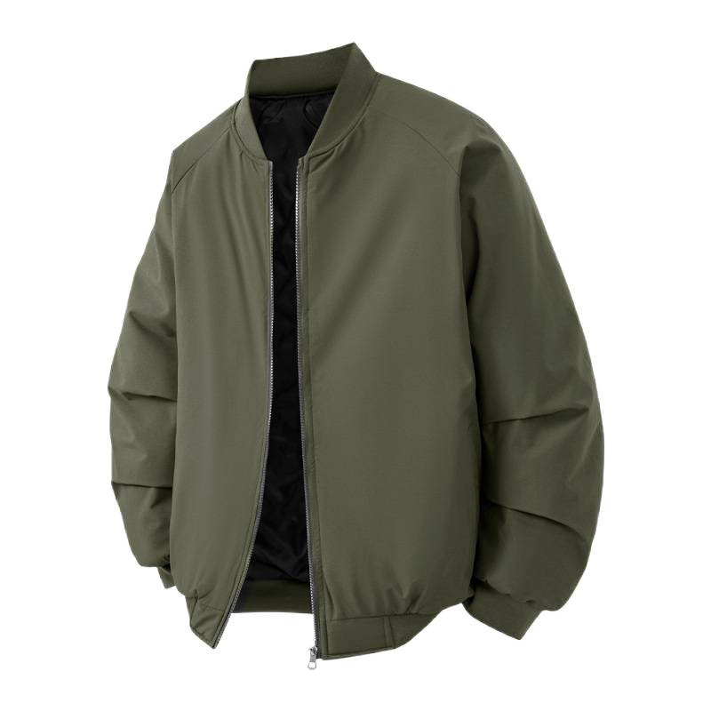 Férfi dzseki amerikai stílusban, álló gallérral, szűk szabás, poliészter-keverék anyag, őszi viseletre