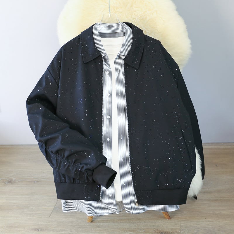 Férfi dzseki amerikai stílusban, álló gallérral, szűk szabás, poliészter-keverék anyag, őszi viseletre