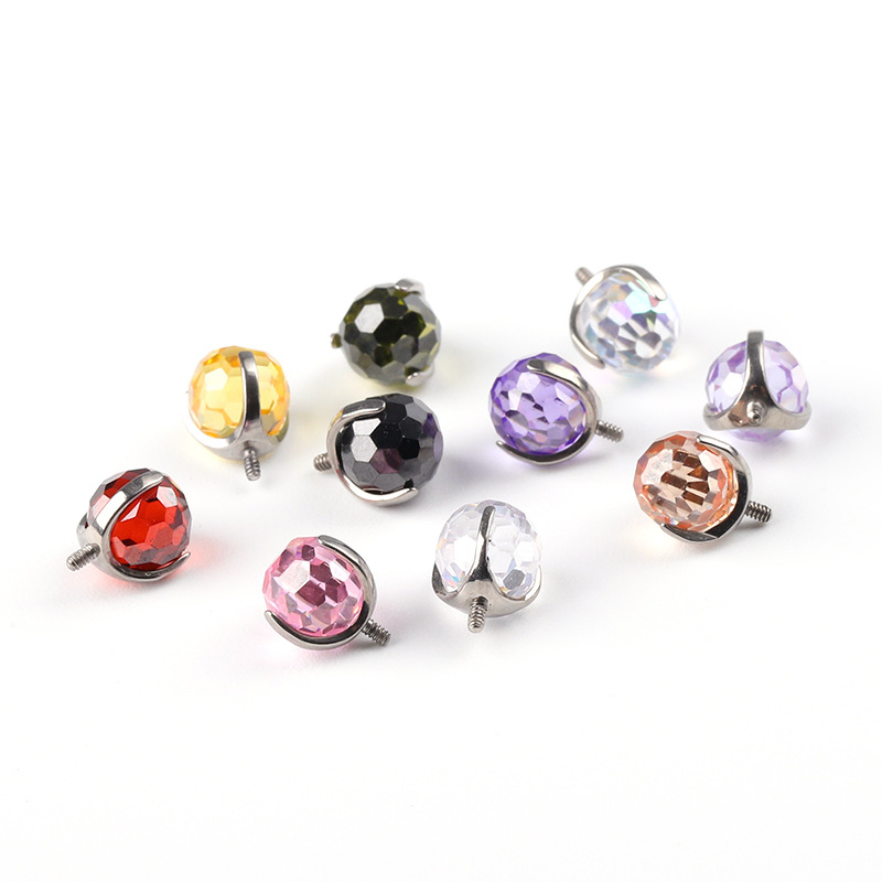 Титаниево езиково пирсинг колче с геометрична диско топка от циркон — унисекс бижута за ухо и тяло, титаниева сплав, цирконови кристали, геометрична форма