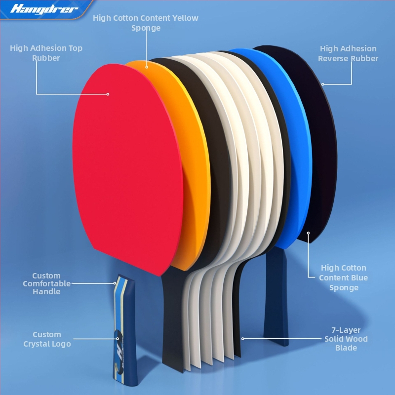 Han Yi divpusējs galda tenisa raketes komplekts, pozitīvas līmētas gumijas, tiešais sitiens, 2 raketes, kods HJPPQP