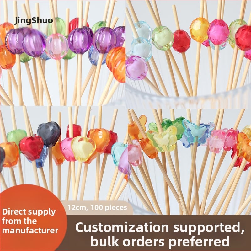 Vienkartiniai bambuko iešmeliai kokteiliams, 2 mm storio, logotipo spausdinimas įmanomas, apdorojimas ir pritaikymas, tinka vaisiams, duonai ir maisto dekoravimui