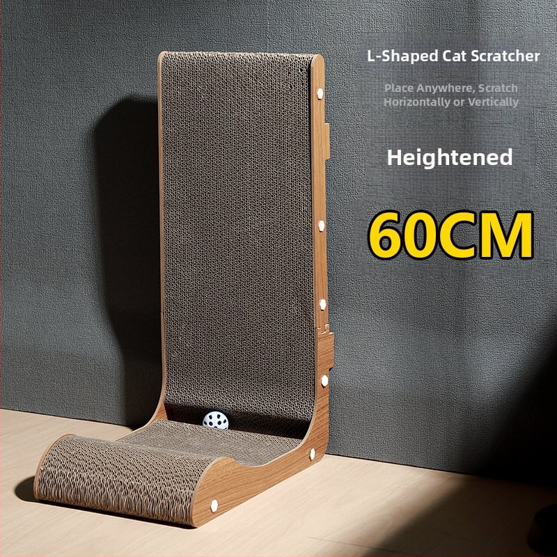 Ξύστρα γάτας σε σχήμα L, μεγάλος, κατακόρυφη, με μπάλα παιχνιδιού, ανθεκτική στη φθορά, από κυματοειδές χαρτόνι