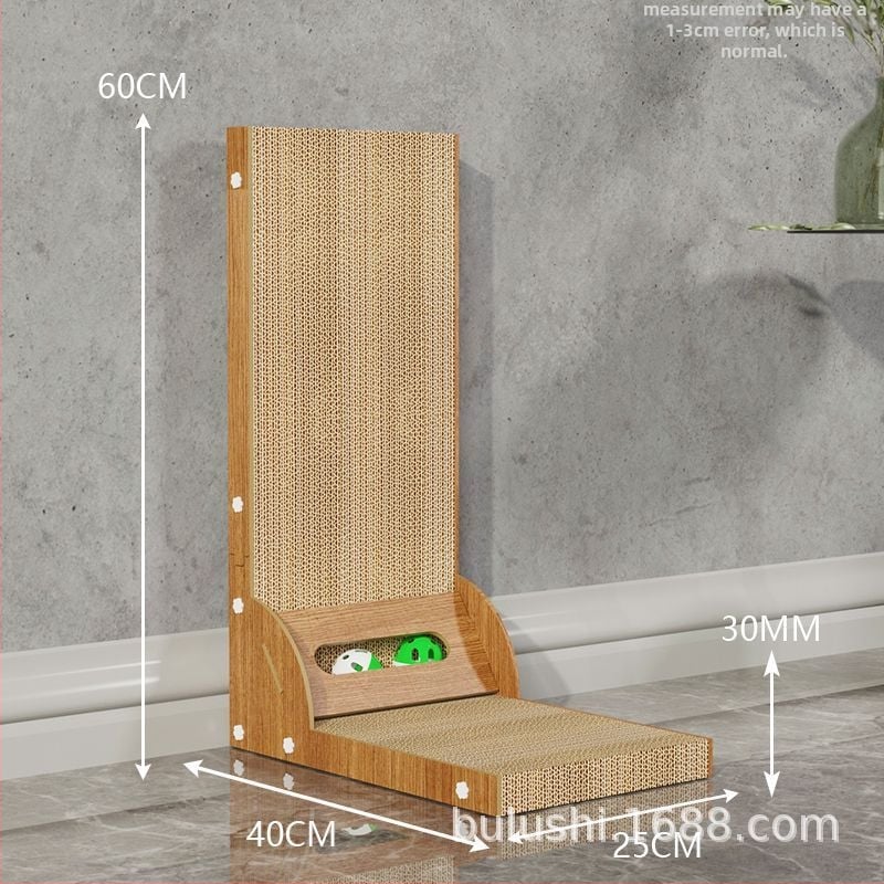 Ξύστρα γάτας σε σχήμα L, μεγάλος, κατακόρυφη, με μπάλα παιχνιδιού, ανθεκτική στη φθορά, από κυματοειδές χαρτόνι