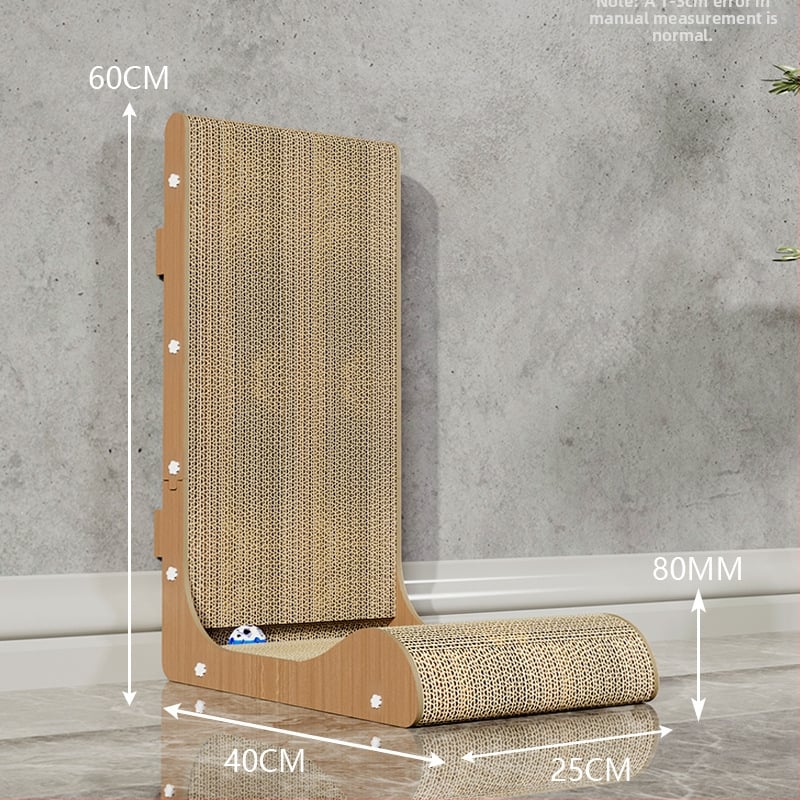 Ξύστρα γάτας σε σχήμα L, μεγάλος, κατακόρυφη, με μπάλα παιχνιδιού, ανθεκτική στη φθορά, από κυματοειδές χαρτόνι